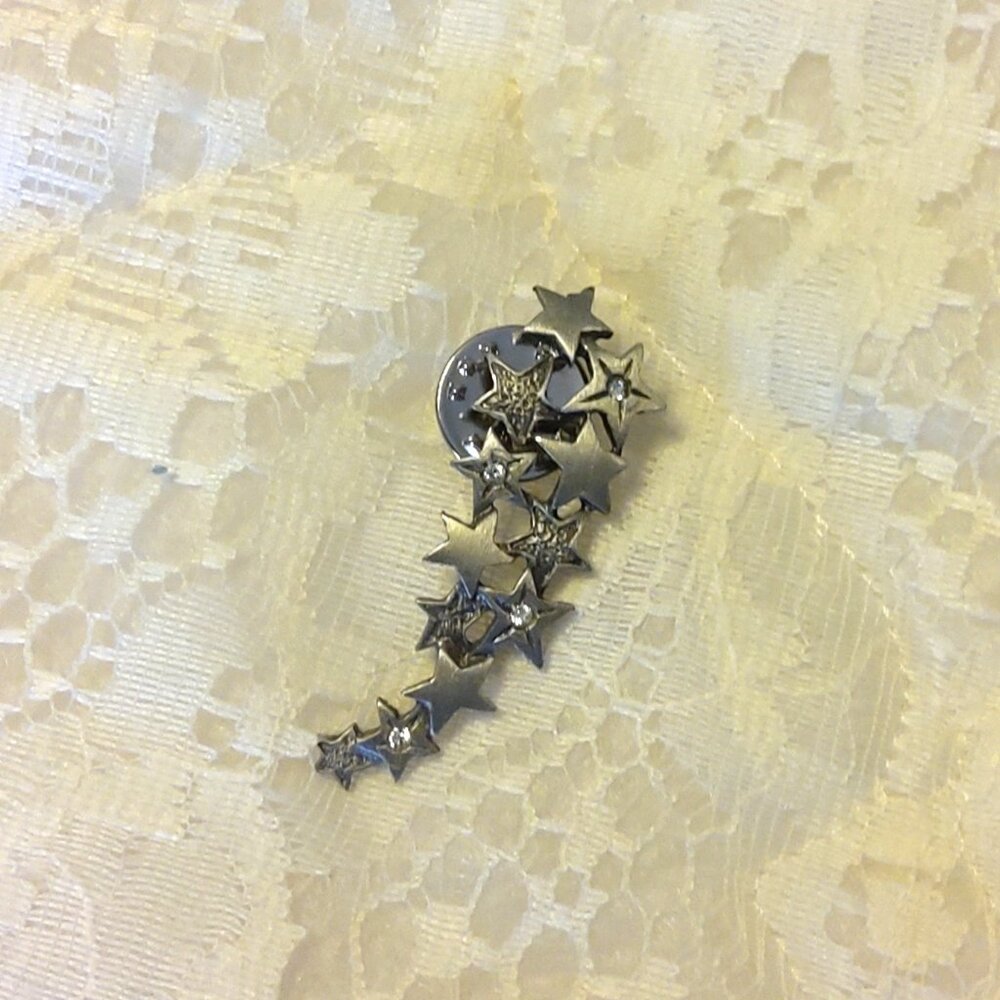 Vintage JJ Clear Cubic Zirconia Titanium Star Timeless Vtg Pin Unisex Jewelry
